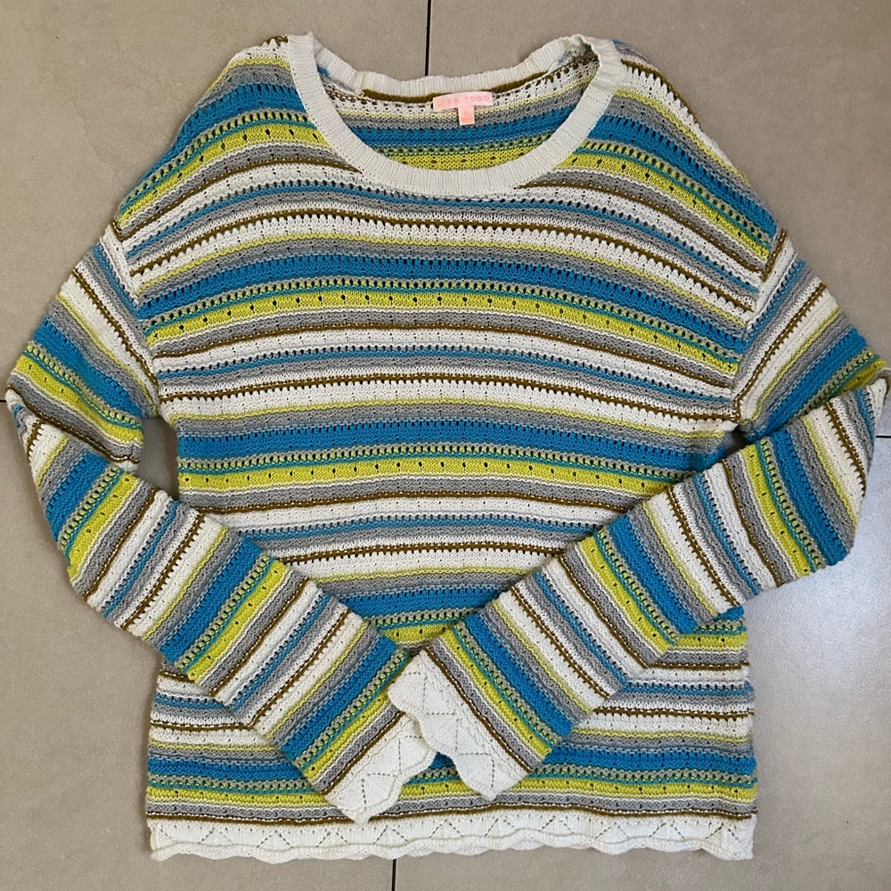 Lissa Todd Women’s Crochet Long Sleeve Scoop Neck Sweater Shirt Size Small